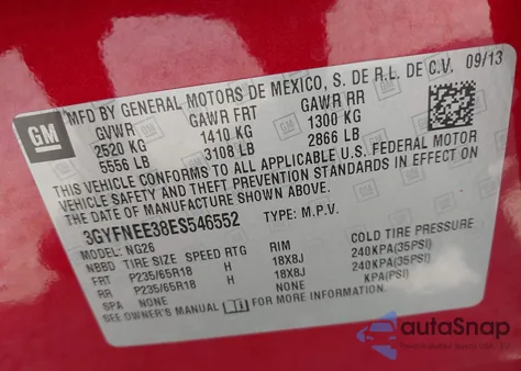 2014 Cadillac Srx Luxury Collection z USA, uszkodzony, nr VIN 3GYFNEE38ESS46552